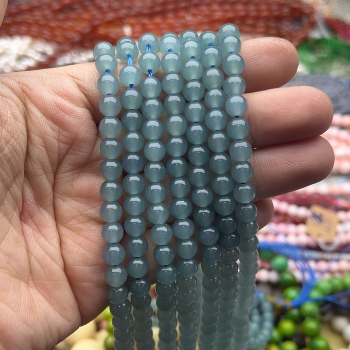 玛瑙/玉髓珠宝半成品未镶嵌一条6.5mm左右蓝水和田玉珠