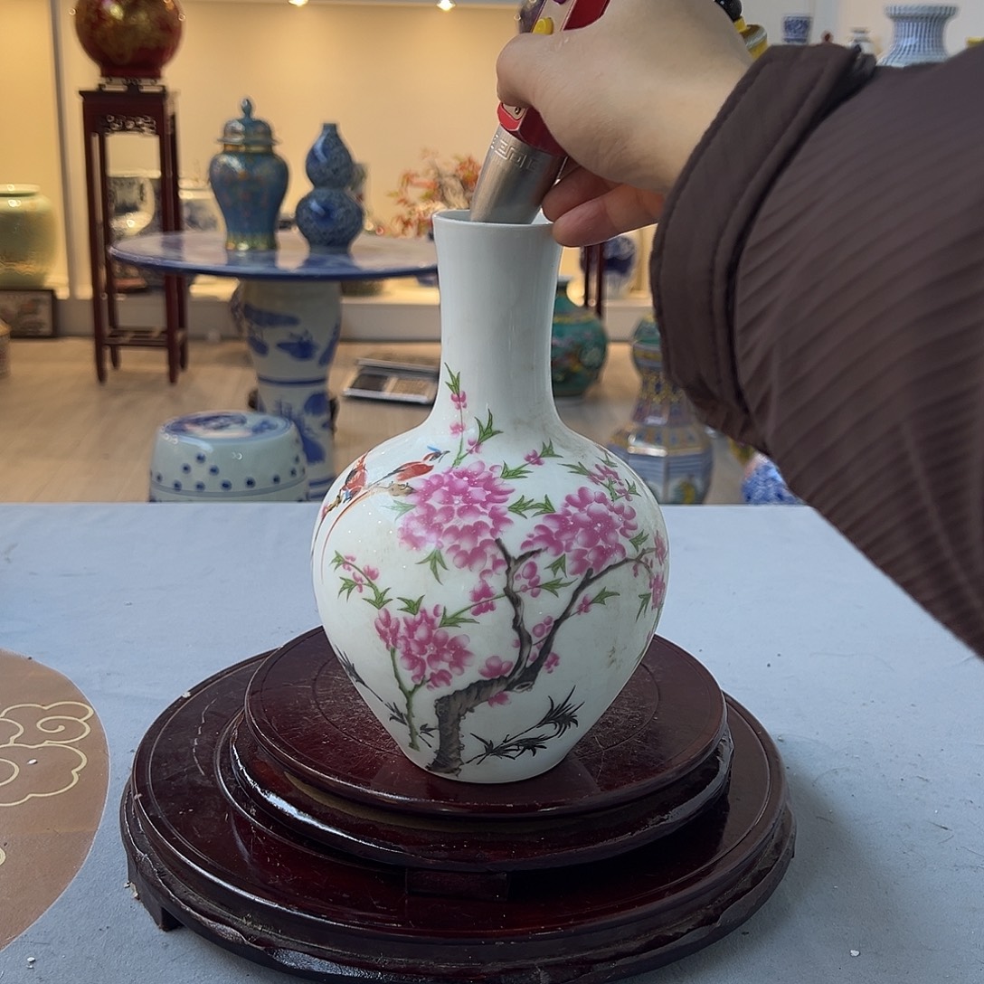 摆件陶22cm鸟语花香天球瓶