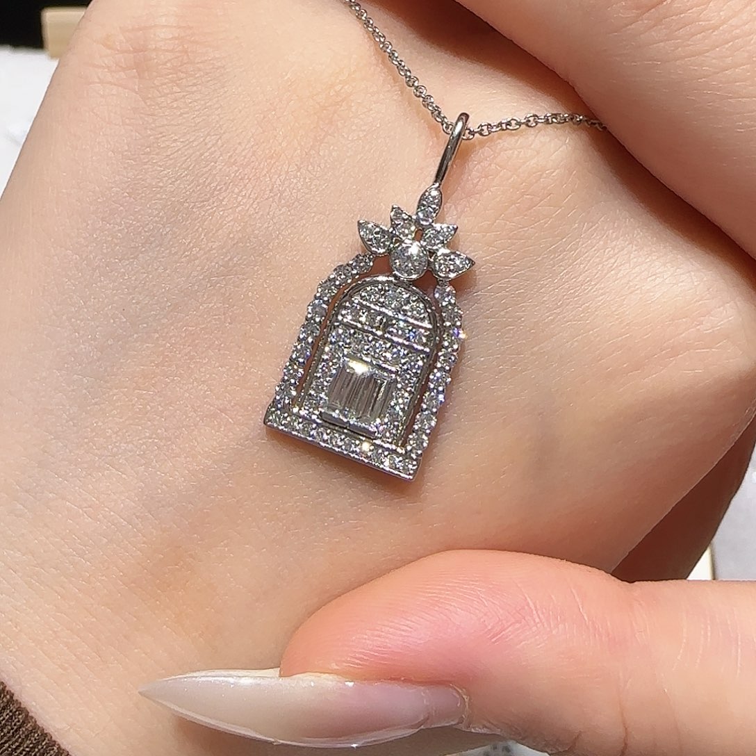 实验室培育钻石铂Pt950镶嵌幸福之门满钻项链