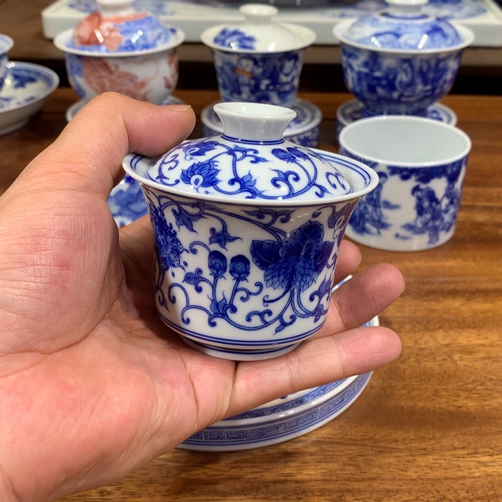 晓月柴窑 西番莲盖碗