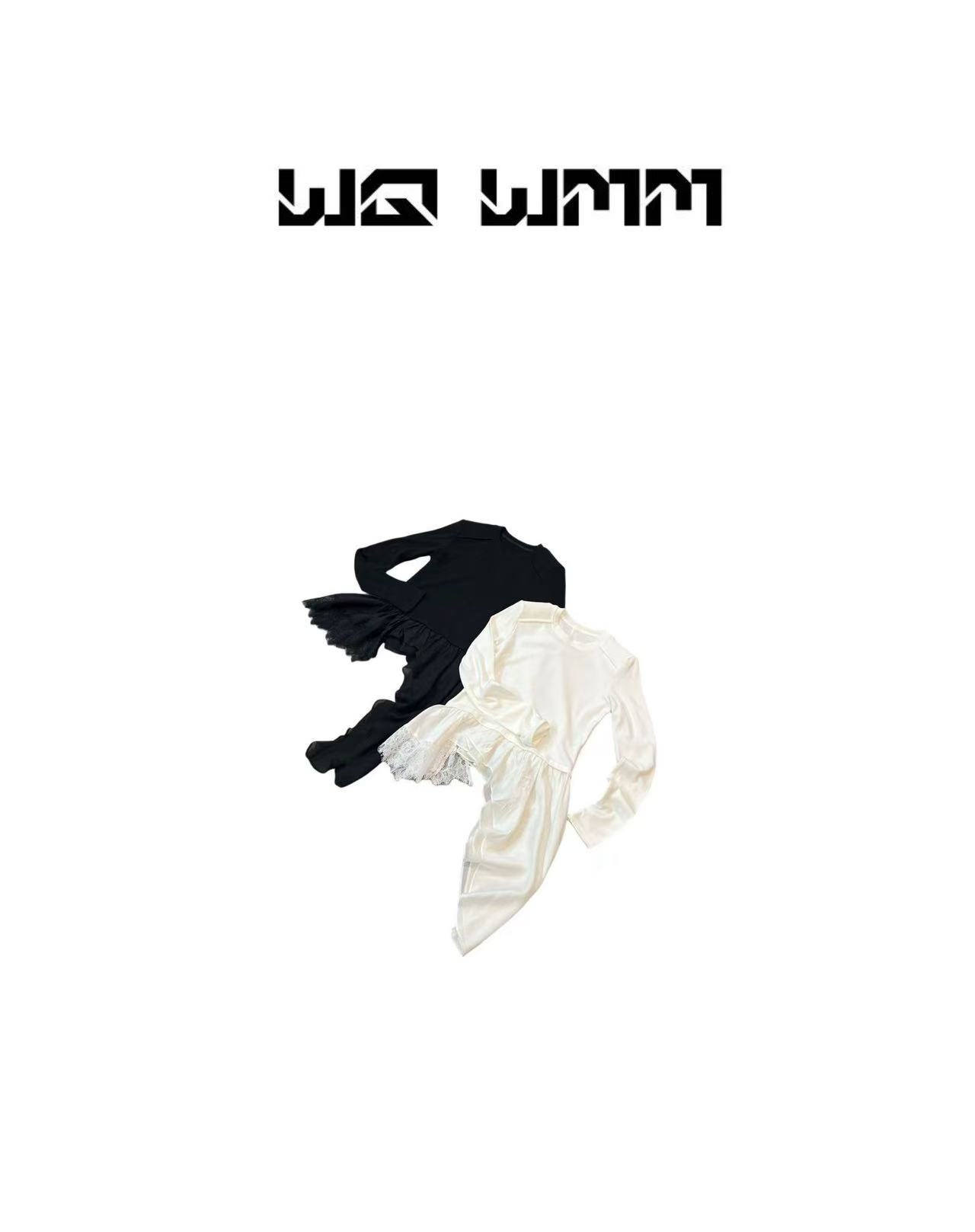 【WQWMM】小众设计时髦精气质不规则下摆拼双纱蕾丝上衣25A12105