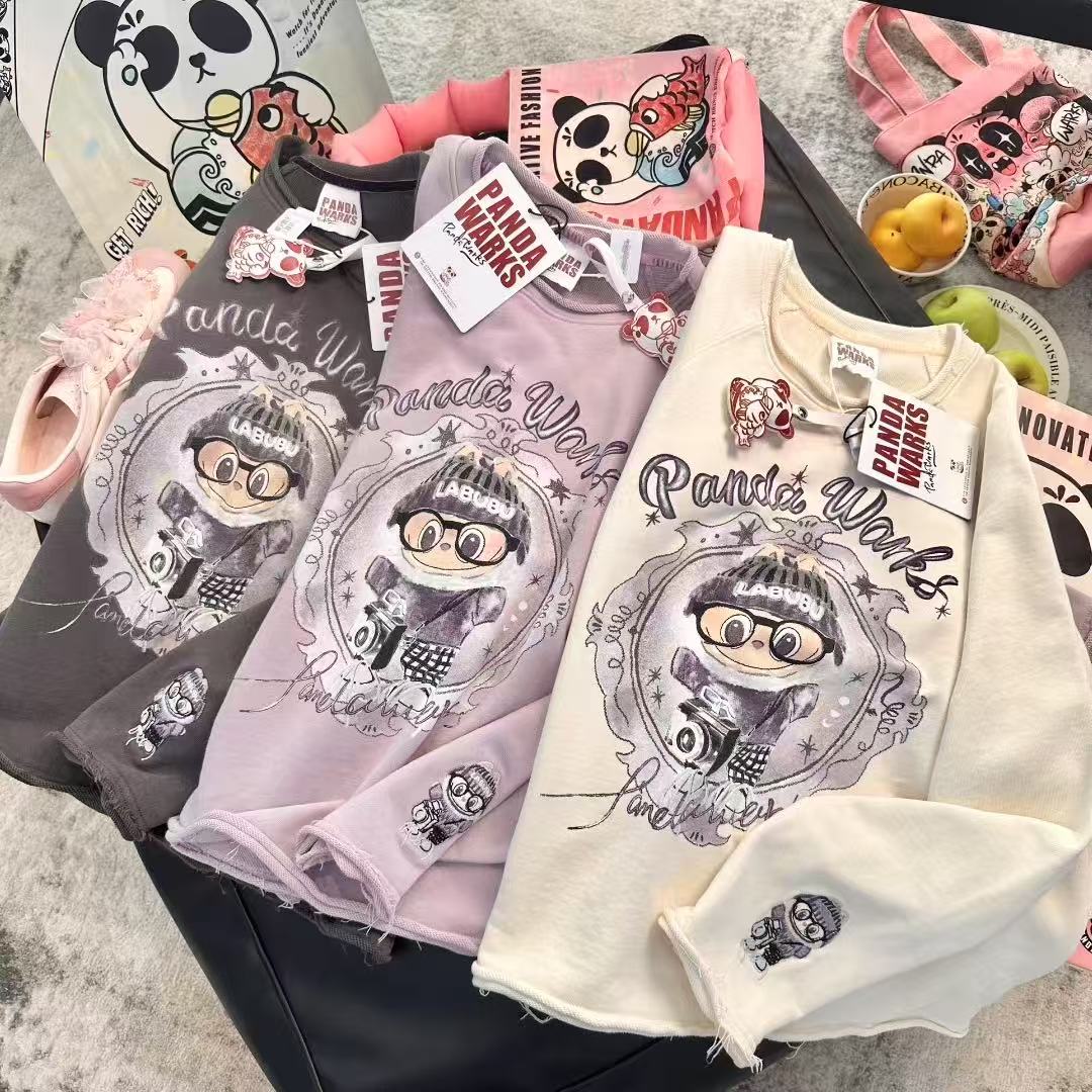 猫鼠熊精选熊猫panda家纯棉拔染刺绣卡通圆领长袖T恤卫衣宽松精致