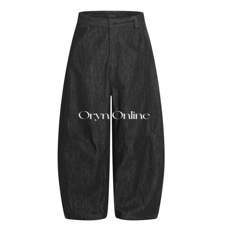 Oryn线上 打褶原色弯刀裤男宽松阔腿牛仔裤休闲香蕉镰刀裤长裤