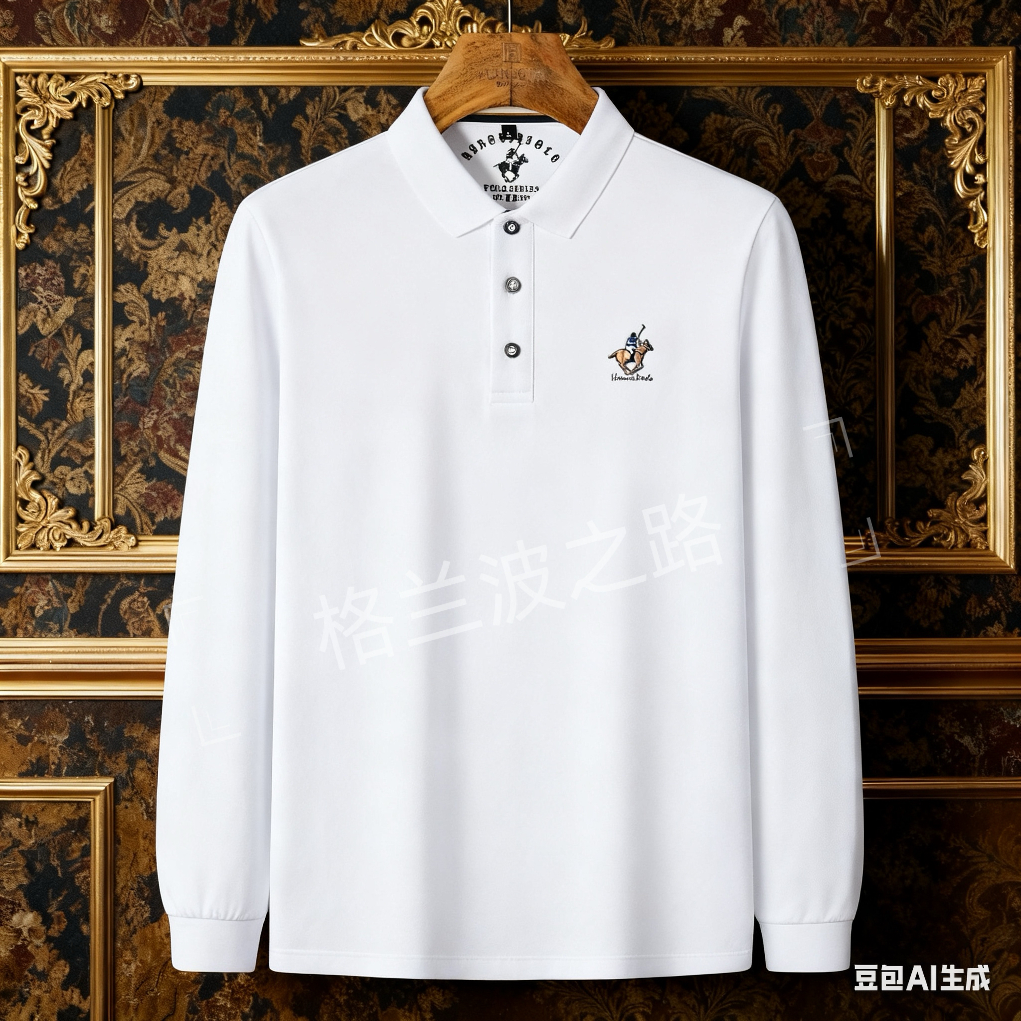 秋冬珠地丝光棉5657混纺刺绣马标翻领POLO衫男士长袖