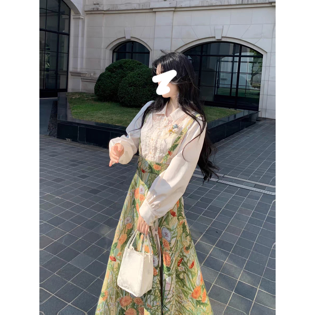 梦境边缘 油画氛围感法式重工复古高腰显瘦背带长裙秋季套装