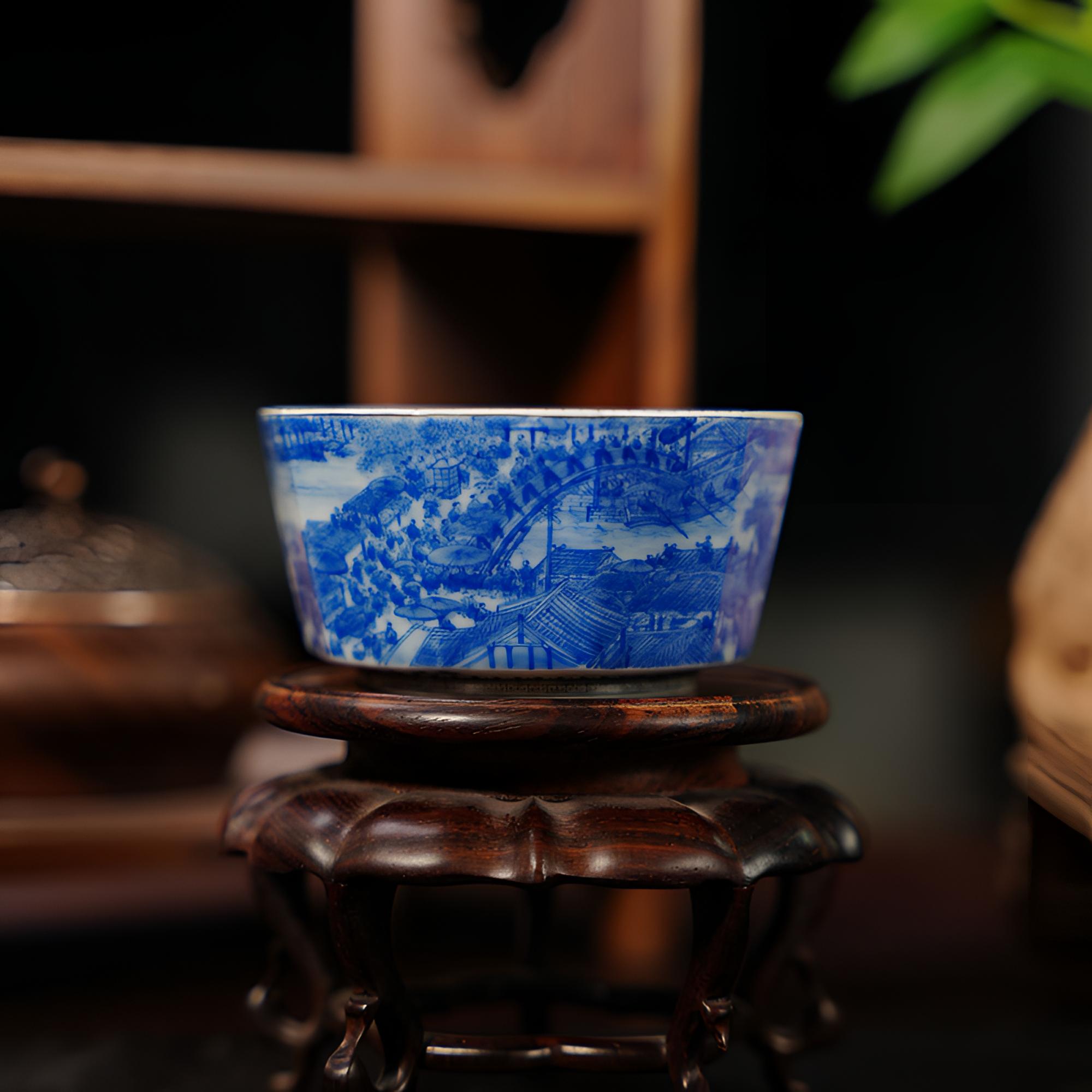 云山片玉清明上河图古风悠扬描边手绘十方杯