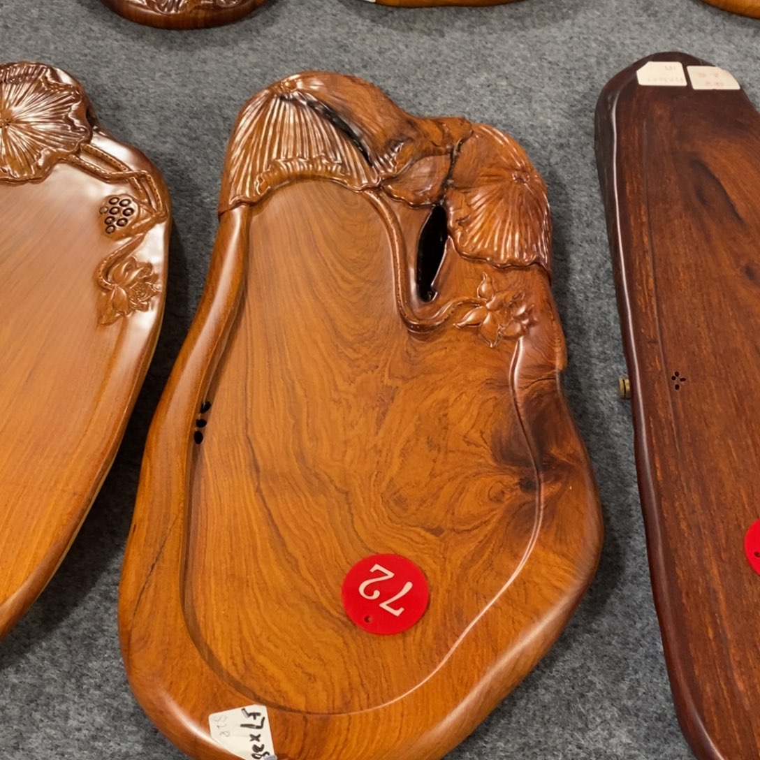 用***4缅甸红花梨雕刻茶盘