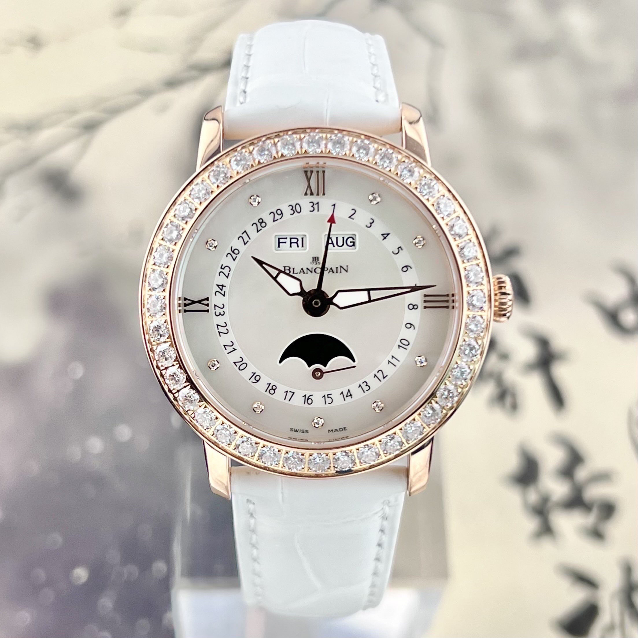 99新 Blancpain 23年带票 35mm 月亮美人 3663-2954-55B 玫瑰金