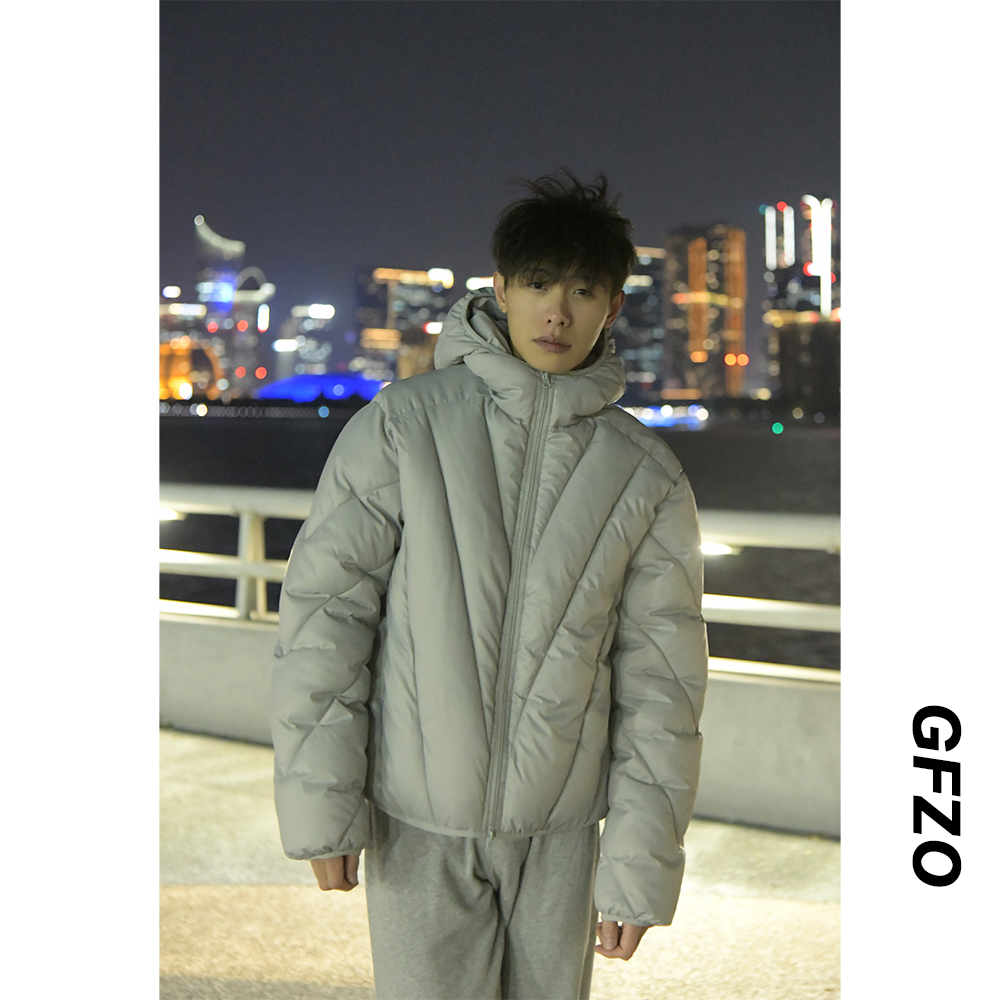 V型射线排骨棉服男女同款加厚连帽棉衣保暖显瘦冬季外套棉袄