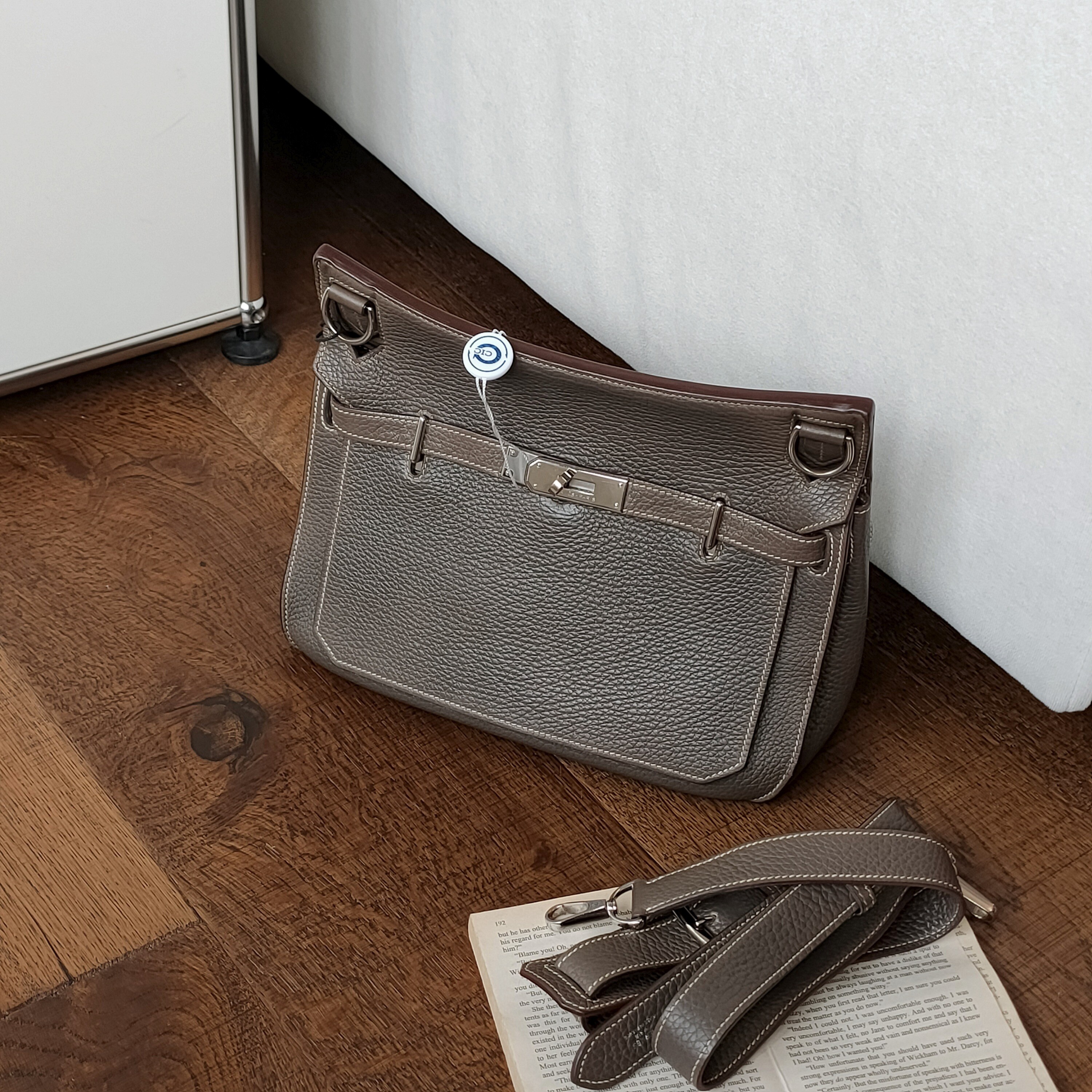 95新 Hermes/爱马仕 Azul-大象灰拼色TC皮吉普赛28斜挎包 44595
