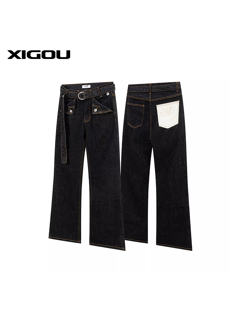 邱XG【马年限定马毛冈山原牛】男秋季复古高级感冷水脱浆水洗牛仔裤