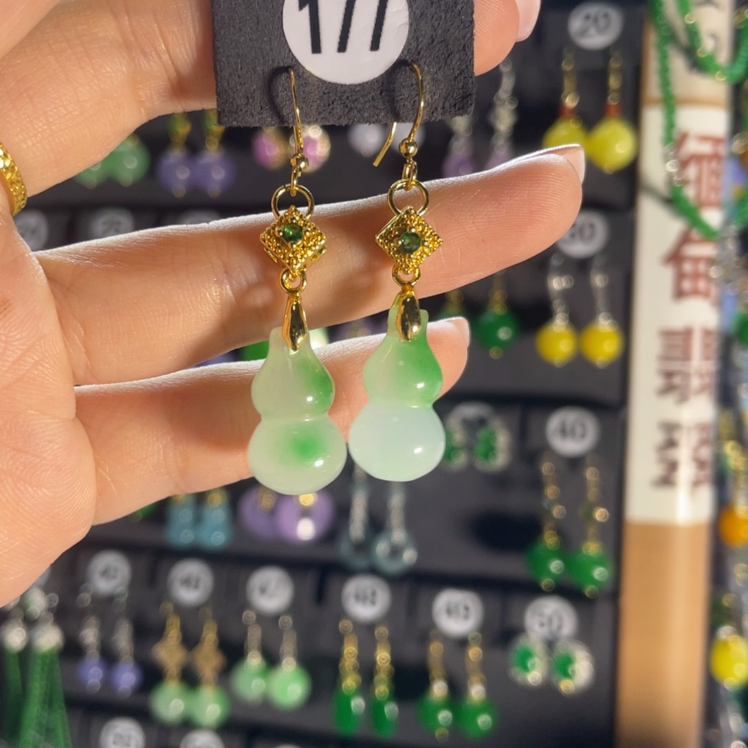 翡翠银S925镶嵌耳饰177