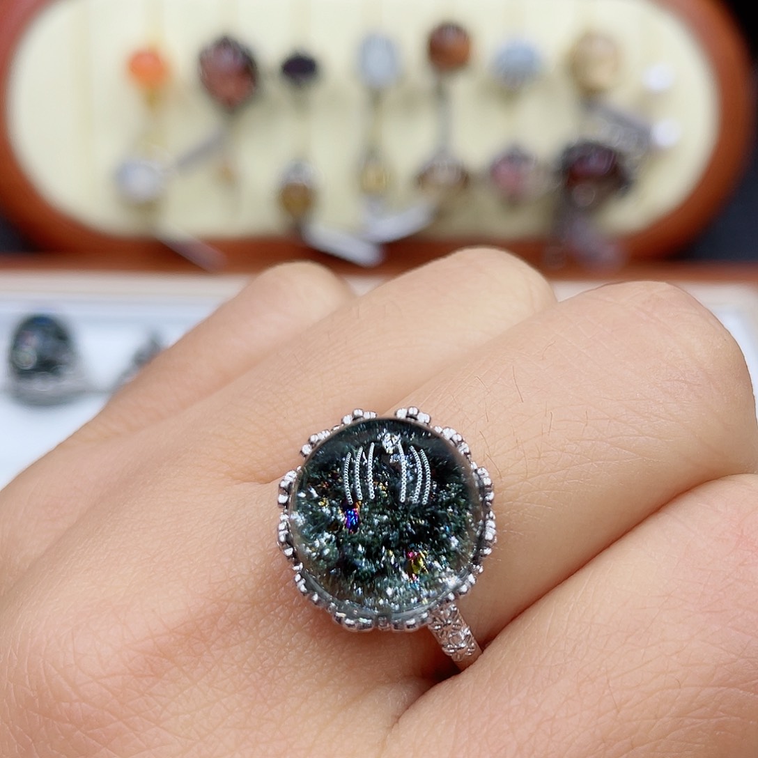 水晶戒指银S925镶嵌月*