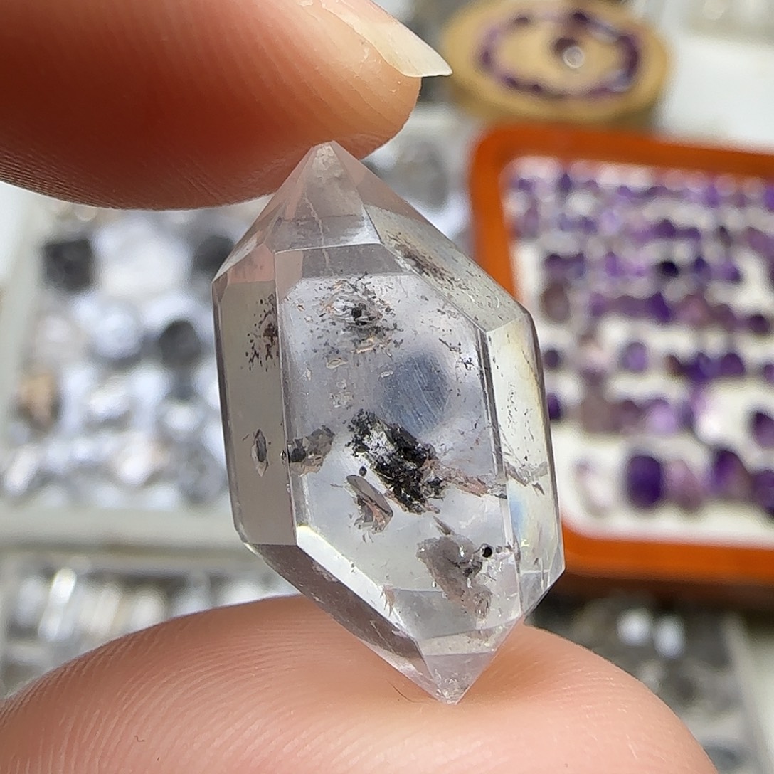 水晶未镶嵌珠宝半成品闪灵双尖随形带流沙