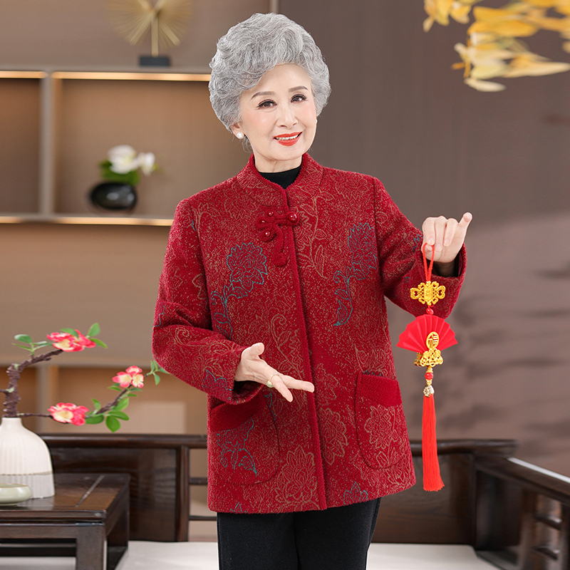 2025妈妈冬装外套保暖加绒加厚中老年俩件套女装气质舒适aa7809