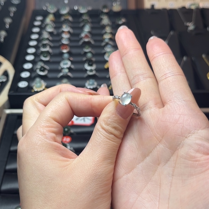 蛇纹石玉银S925镶嵌戒指