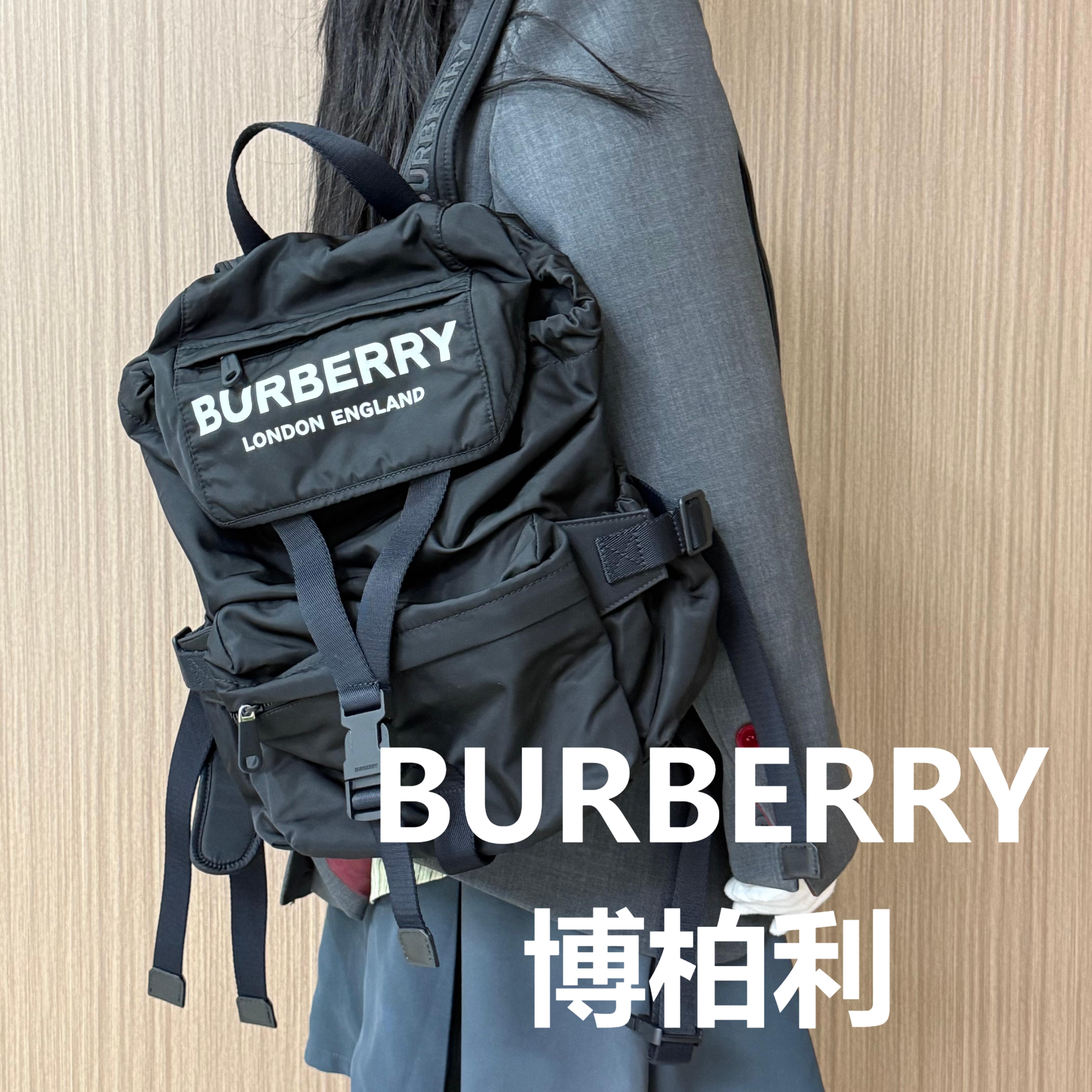 95新 BURBERRY/博柏利 黑色尼龙双肩包/甜甜精选/H22683