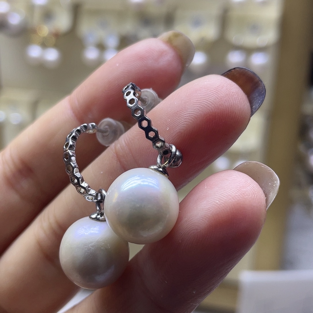 耳饰银S925镶嵌淡水珍珠