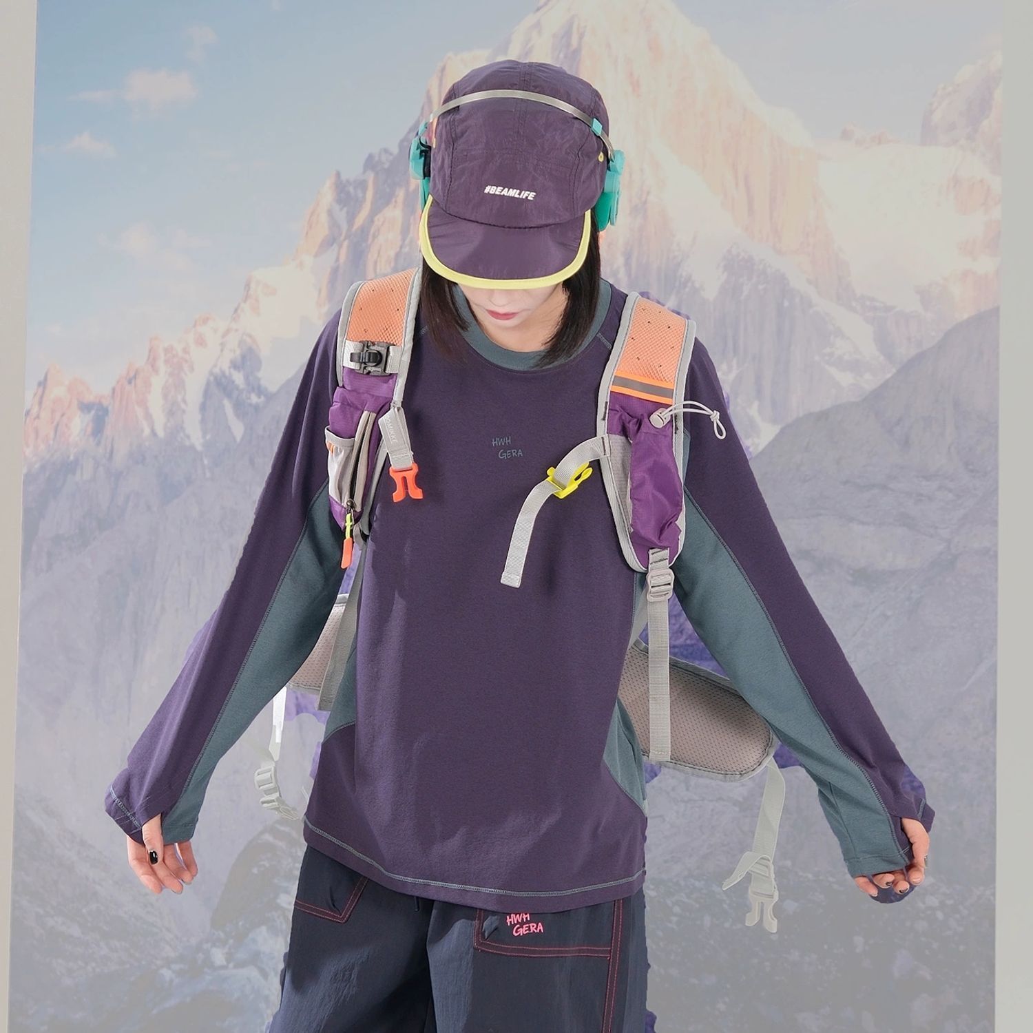 Sports Outdoor-2670山系户外撞色拼接长袖T恤运动宽松上衣女