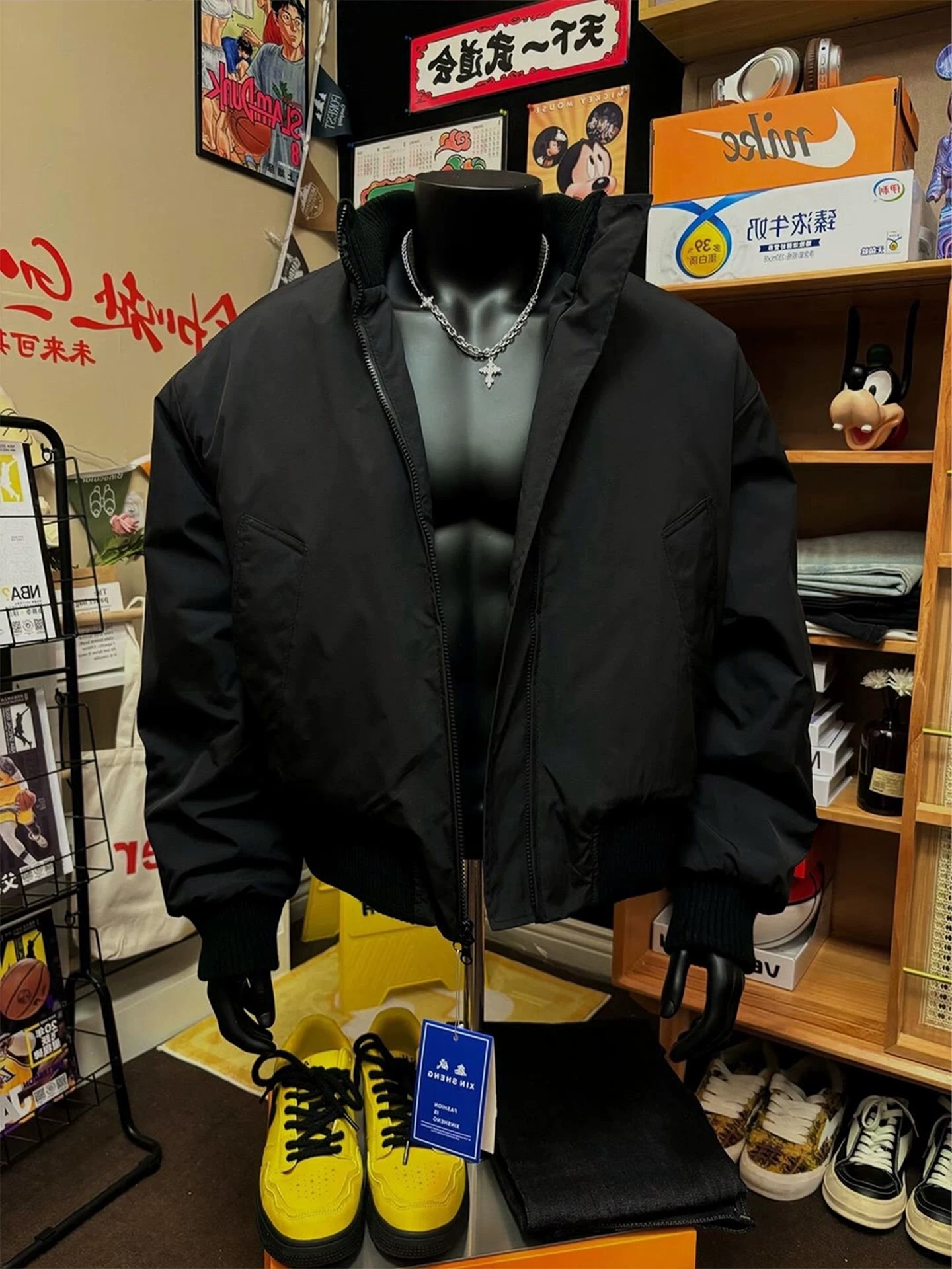长袖立领男拉链加绒棉服美式复古保暖加厚2025飞行夹克