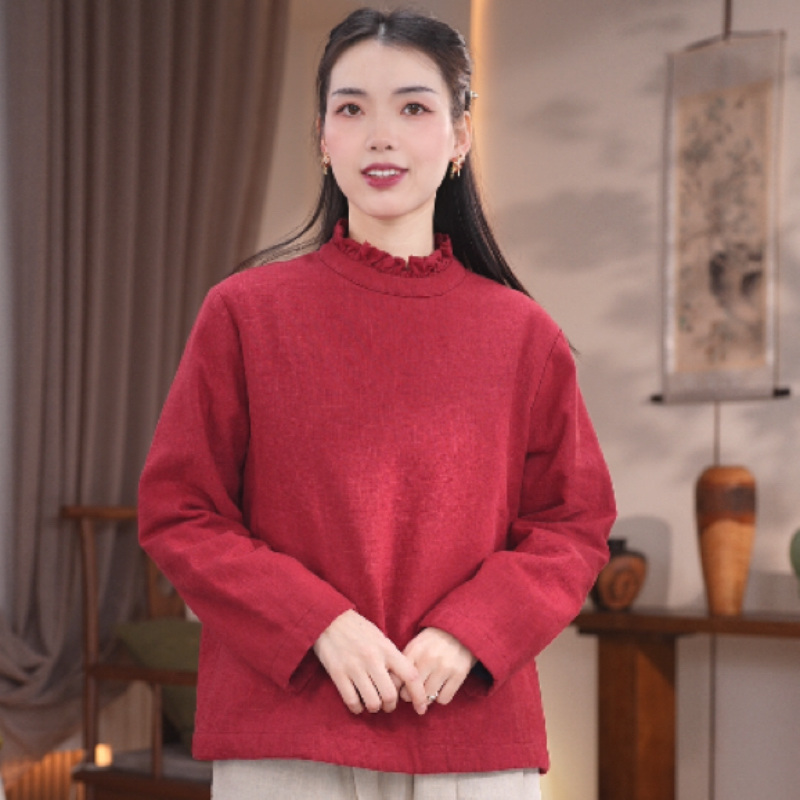 如素慢衣苎麻夹棉简约百搭棉服上衣80043