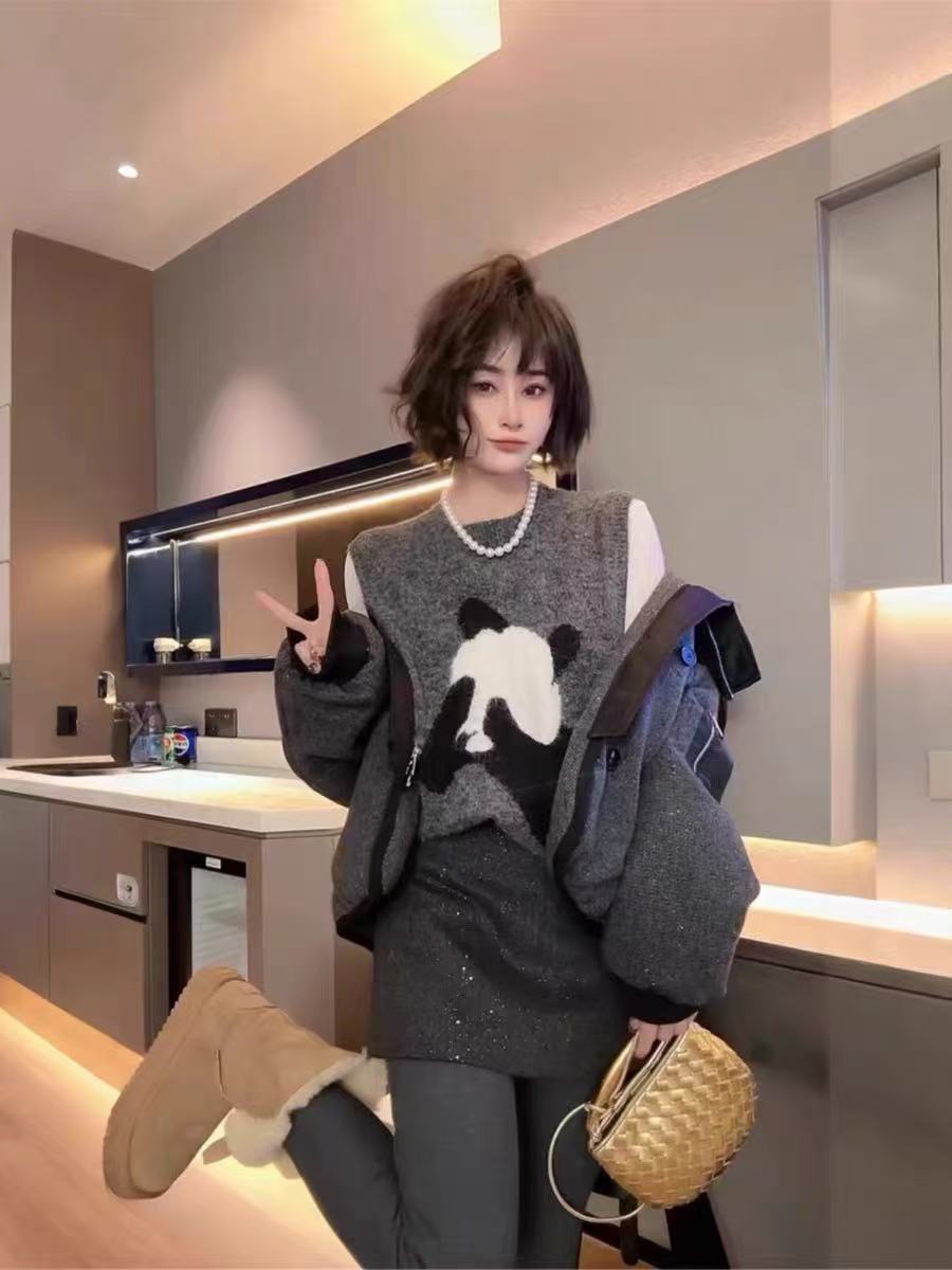 灰色重工蝴蝶亮片针织马甲春新款背后纽扣设计感小众毛衣百搭小个