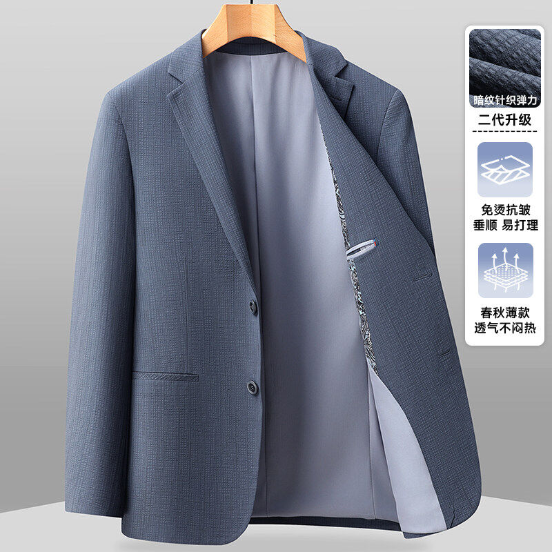 泡泡纱男士2025新款春季西服商务休闲时尚帅气弹力修身外套西