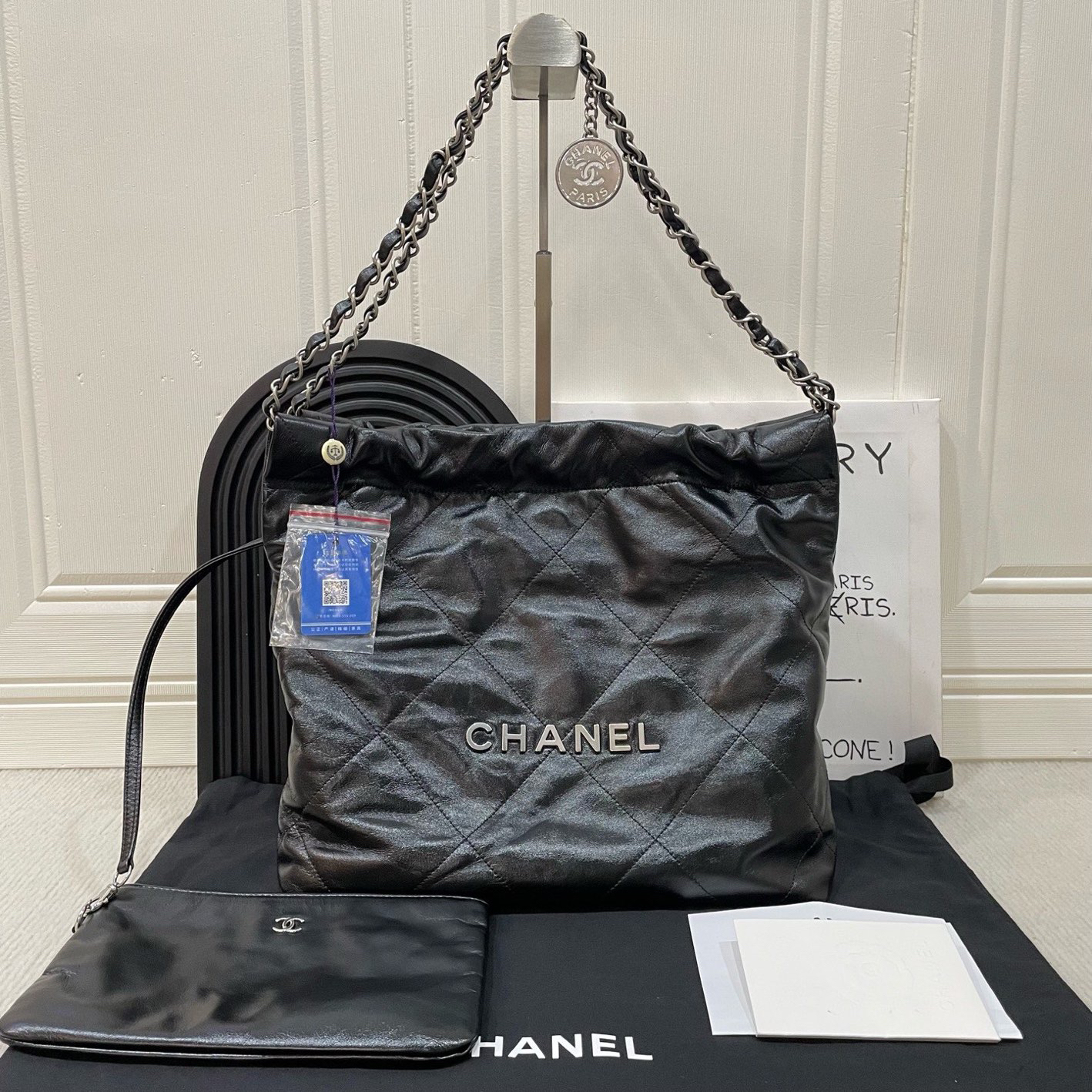 99新 Chanel/香奈儿 黑银22bag小号/25年票