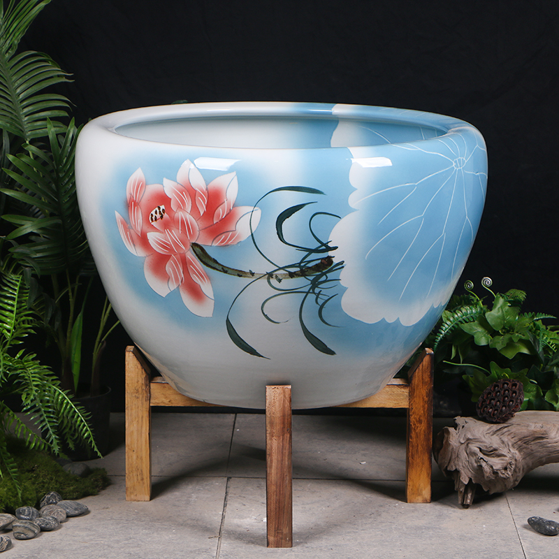 大型陶瓷鱼缸荷花盆庭院阳台水培水缸古法养鱼乌龟缸客厅落地睡莲