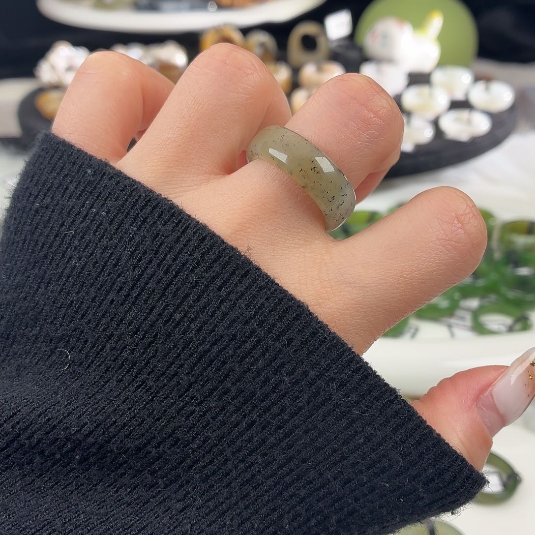 和田玉未镶嵌戒指S90糖青花轮胎18.2