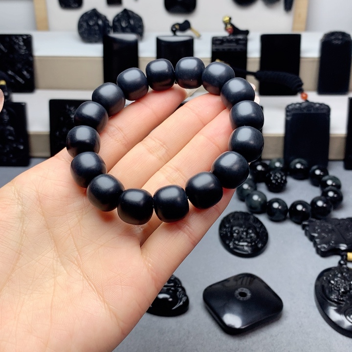 和田玉（墨玉）手串未镶嵌特价14mm