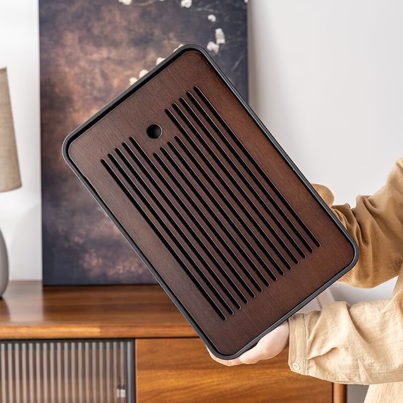 新款春羡茶盘37*24家用干泡台茶盘简约竹制茶托盘沥水桌面赠水管