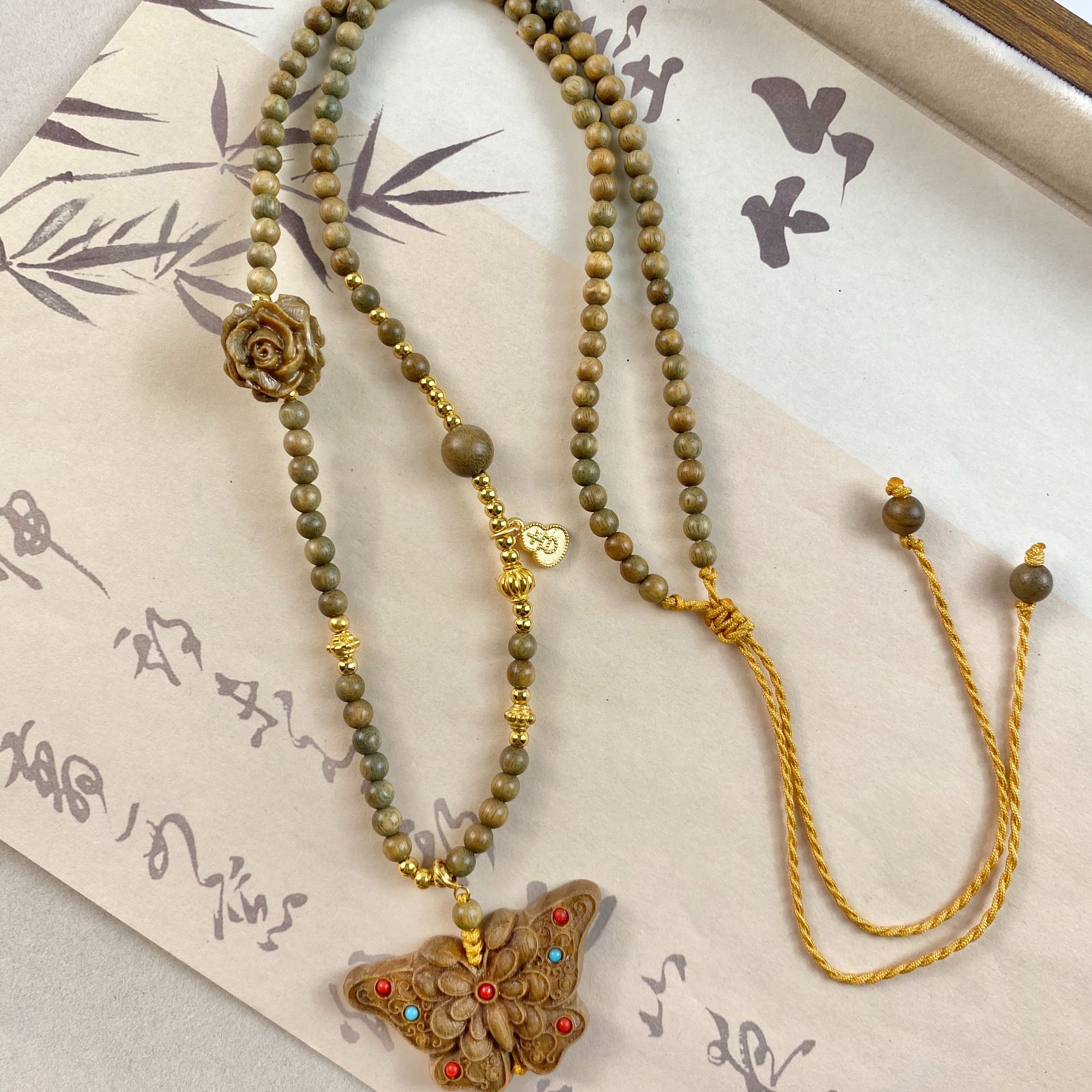 天然绿檀4mm蝴蝶脖挂链项链