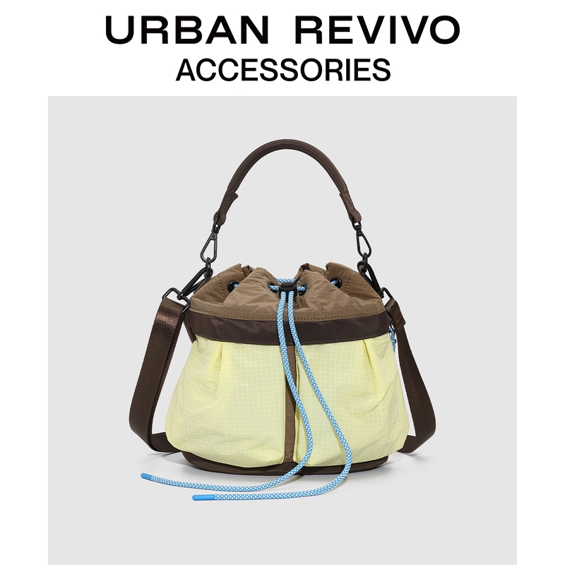 URBAN REVIVO2025秋季新款女士撞色水桶手提斜挎包UAYB50168