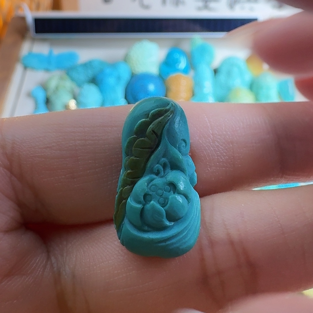 绿松石珠宝奇石未镶嵌花开富贵吊坠挂件手串配饰顶珠DIY饰品