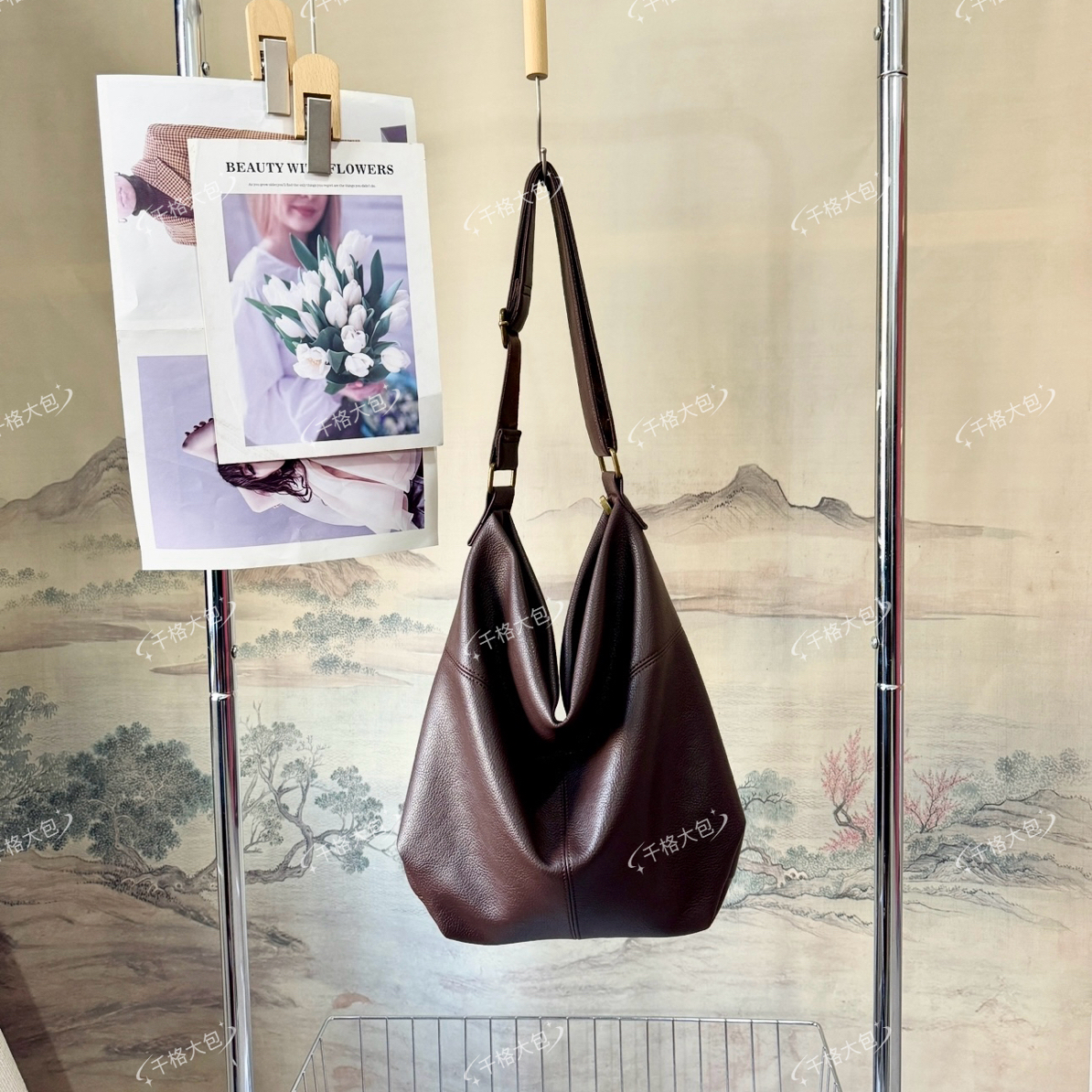 秋季新品 简约大气时尚牛皮女包软皮单肩包斜挎包大包大容量9005