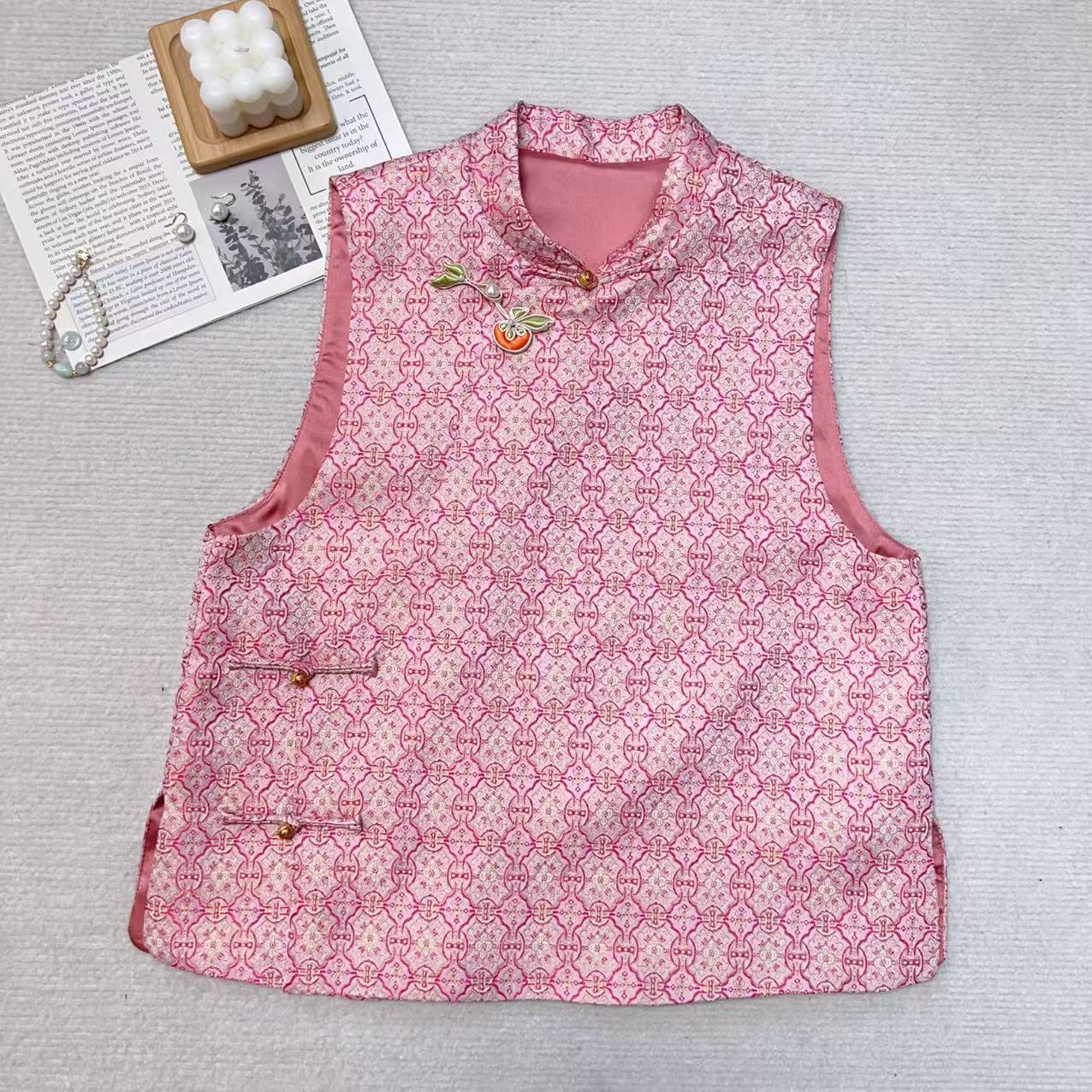 【小黑家】长56高端蚕S宋锦柿柿如意新中式减龄百搭时尚马甲M66