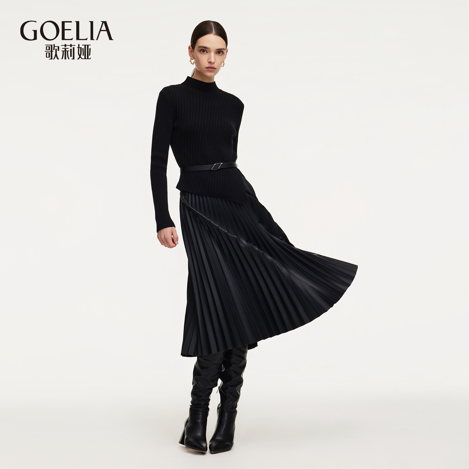 歌莉娅 冬季新品  绵羊毛毛织上衣+半裙+腰带1EDLAB360