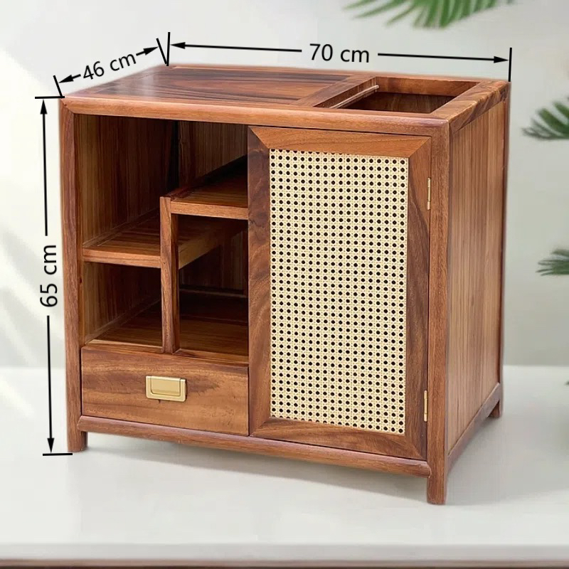 胡桃木多宝阁藤编茶水柜中式实木家用客厅烧水多功能茶边几整装