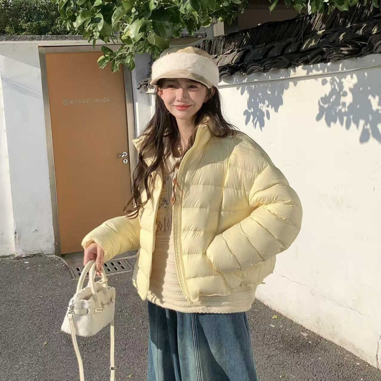 毛小兔冬季立领云感泡芙排骨白鸭绒短款宽松百搭女外套