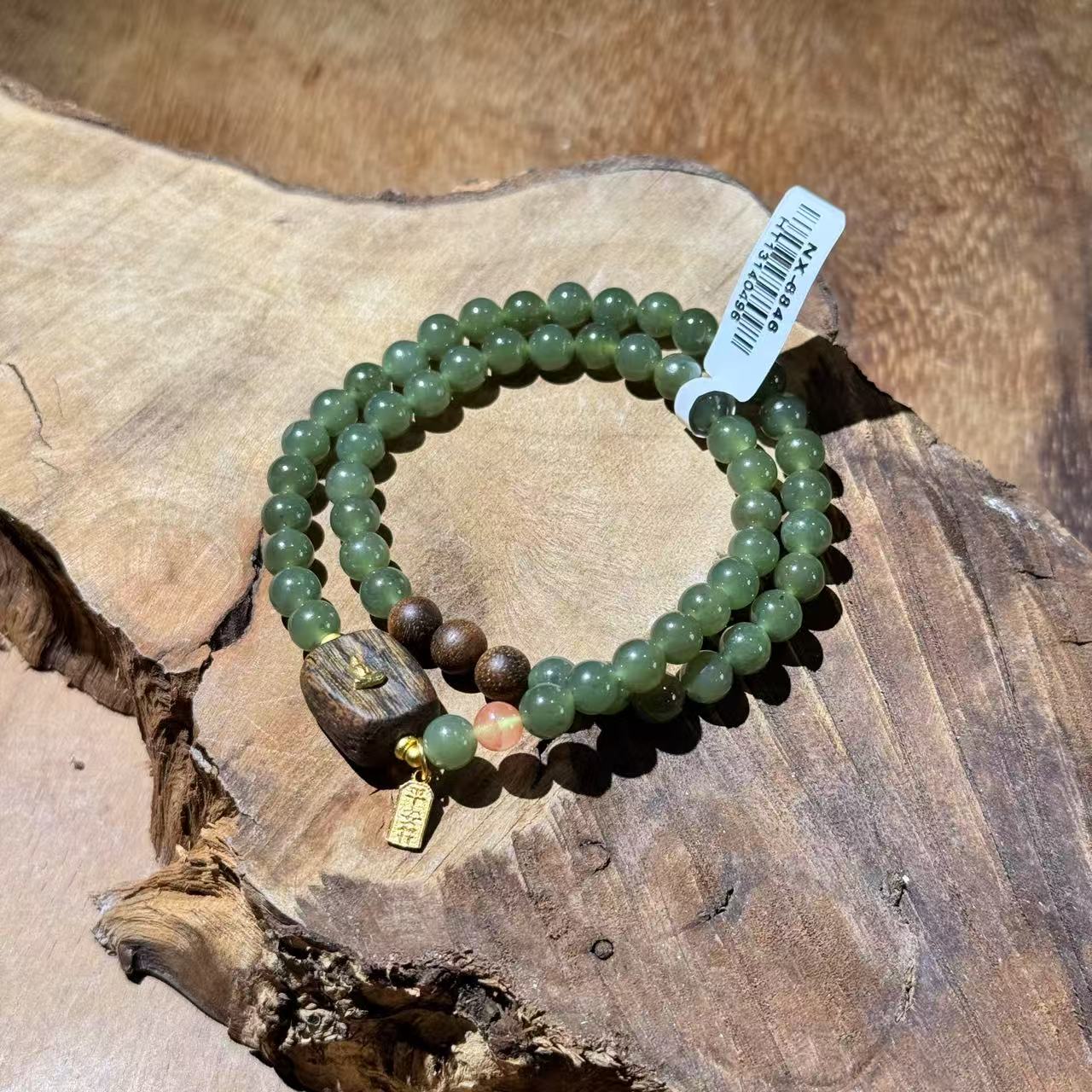 和田玉碧绿珠手串双圈 K397 无礼盒 多样性发其一