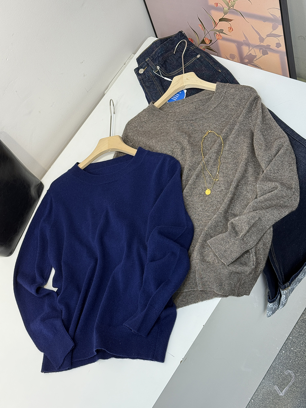 山羊绒+羊毛圆领简约百搭针织衫羊毛衫27111