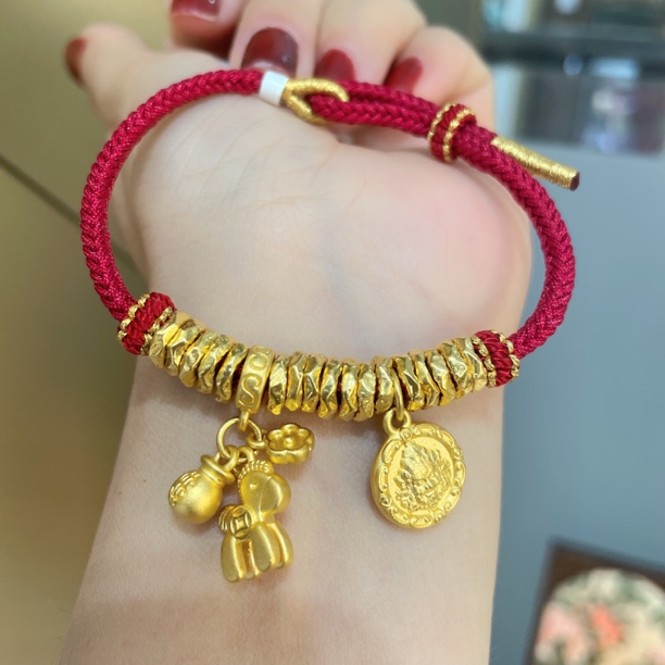 足金999黄金木马搭盘缠手串红绳搭黄财神【不支持七天无理由】
