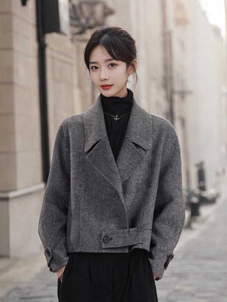 F602短款双面呢大衣女年秋冬季高级感新款小个子宽松短款毛呢外套