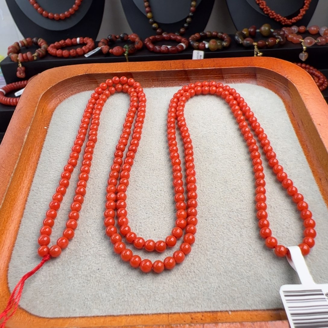 南红玛瑙未镶嵌（保山满肉小米珠长链3+）