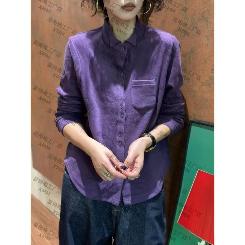 XMM.【德绒衬衣】冬时尚百搭POLO领清纯风衬衫长袖宽松显瘦MM667182