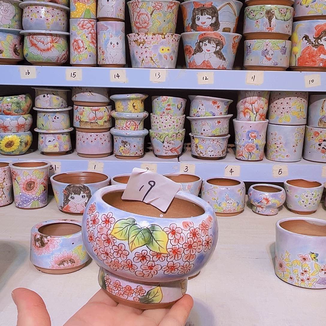 罐多肉植物手绘花盆景德镇8