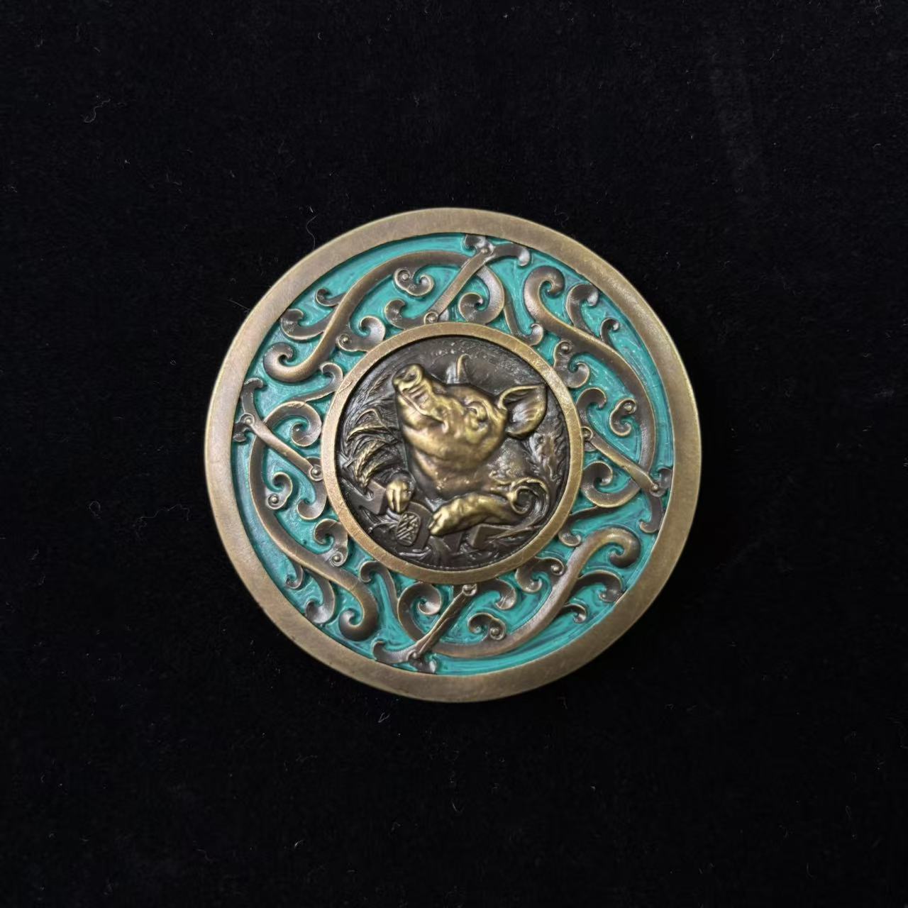 非法定货币【黄铜】60mm 猪 2019年贺岁章-麟吐玉书 纪念章 C