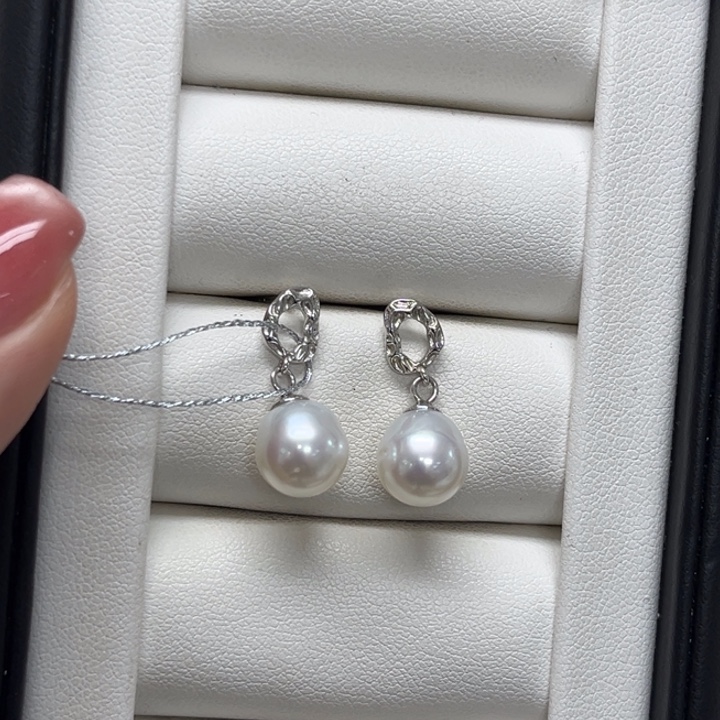 银S925镶嵌海水珍珠耳饰澳白9-10mm19号