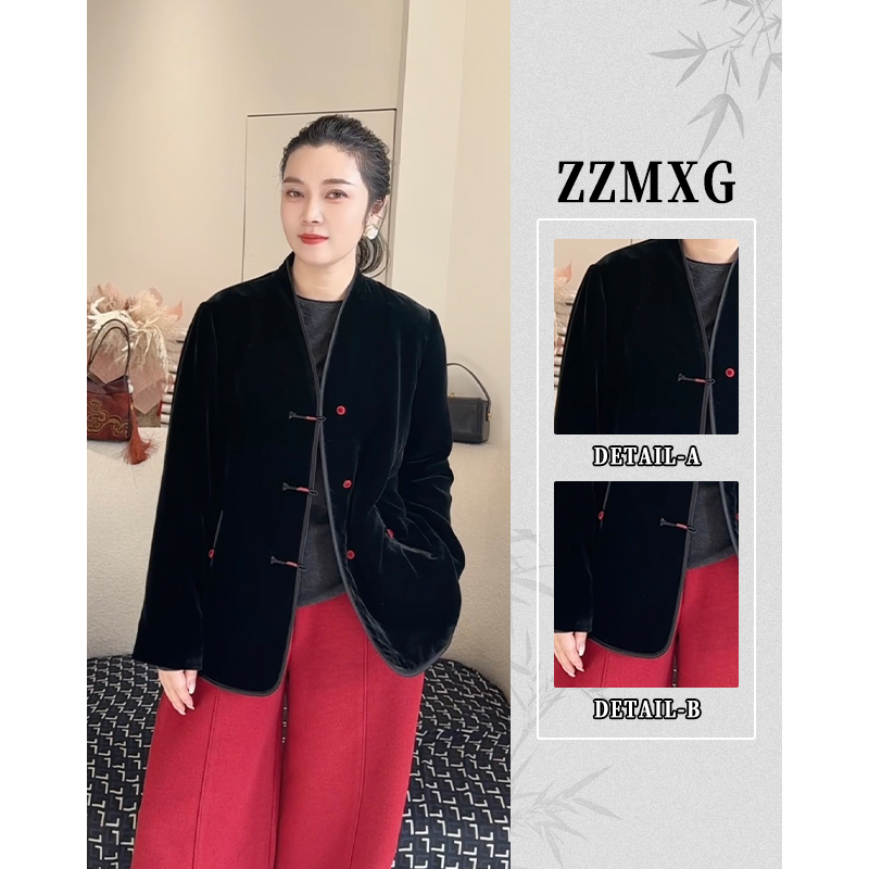 【珍珍美学馆】桑蚕丝丝绒轻奢时尚重工立领棉服13892